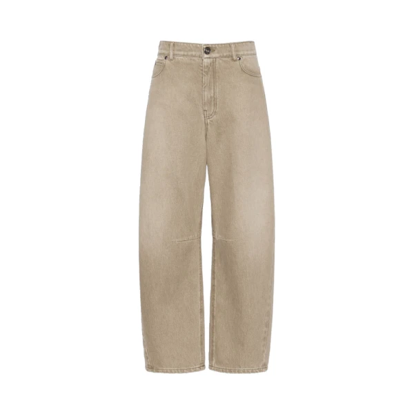 Max Mara Arcadia Worn-Look Denim Barrel-Leg Jeans in Beige | Denim | Coveti