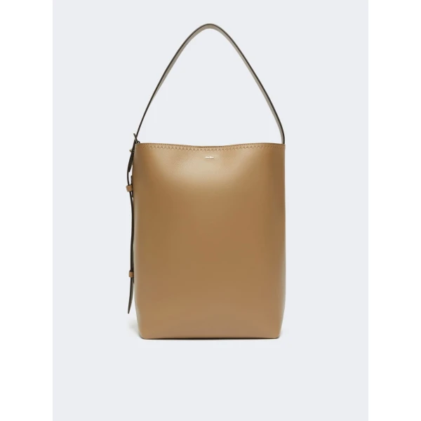 Max Mara Archetipo Medium Leather Bucket Bag in Mud | Totes & Top-Handle Bags | Coveti