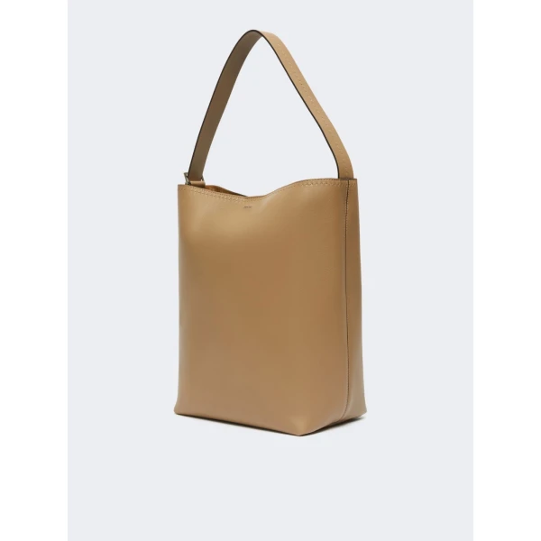 Max Mara Archetipo Medium Leather Bucket Bag in Mud | Totes & Top-Handle Bags | Coveti