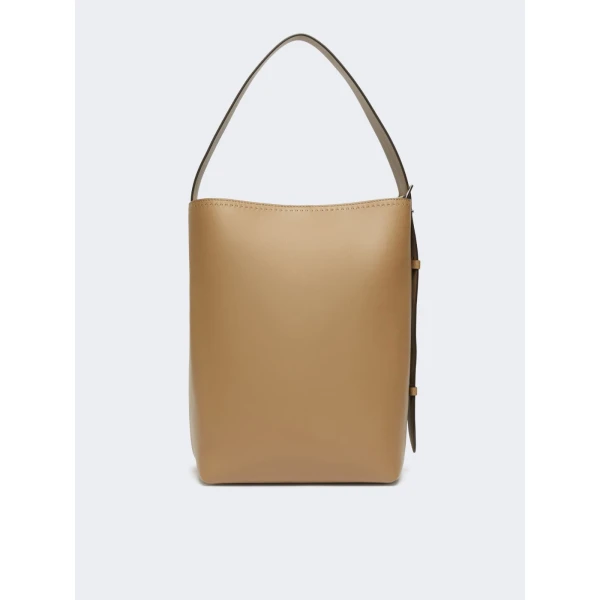 Max Mara Archetipo Medium Leather Bucket Bag in Mud | Totes & Top-Handle Bags | Coveti