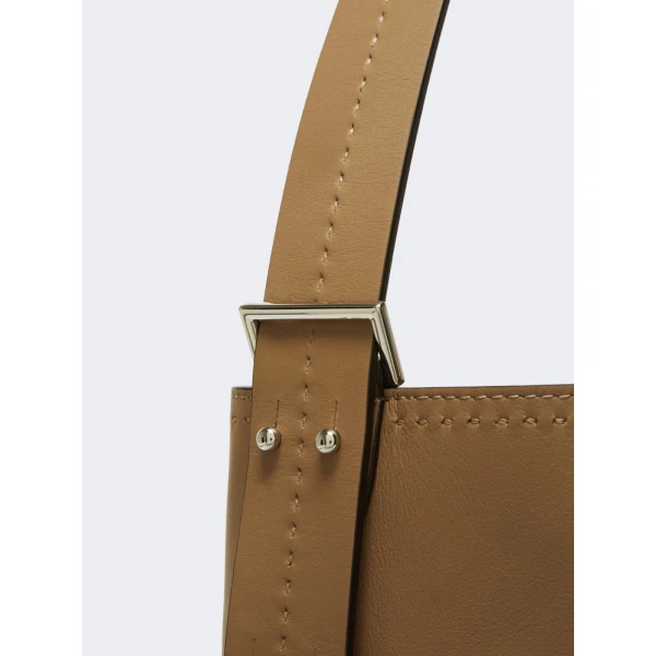 Max Mara Archetipo Medium Leather Bucket Bag in Mud | Totes & Top-Handle Bags | Coveti