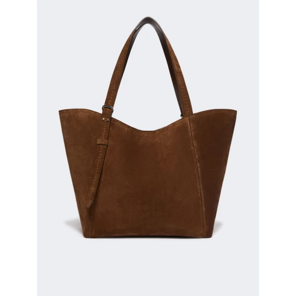 Max Mara Archetipo Split Leather Handbag in Dark Brown | Totes & Top-Handle Bags | Coveti