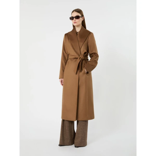 Max Mara Ardea Long Cashmere Robe Coat in Tobacco | Wool Coat | Coveti