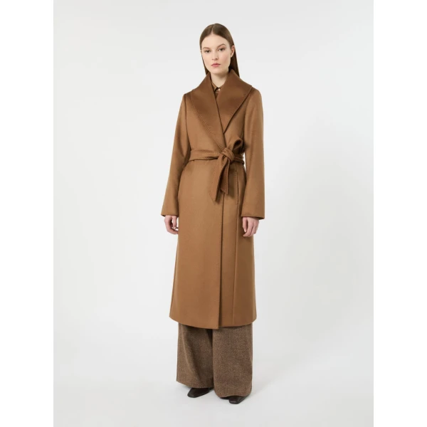 Max Mara Ardea Long Cashmere Robe Coat in Tobacco | Wool Coat | Coveti
