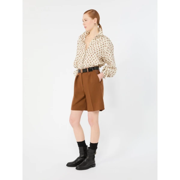 Max Mara Argento Woollen Cloth Bermuda Shorts in Tobacco | Shorts | Coveti