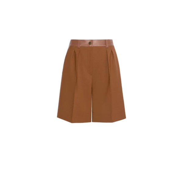 Max Mara Argento Woollen Cloth Bermuda Shorts in Tobacco | Shorts | Coveti