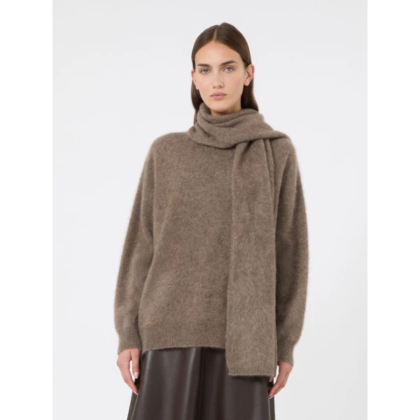 Max Mara Aria Yak Wool Sweater with Scarf in Beige | Sweaters | Coveti