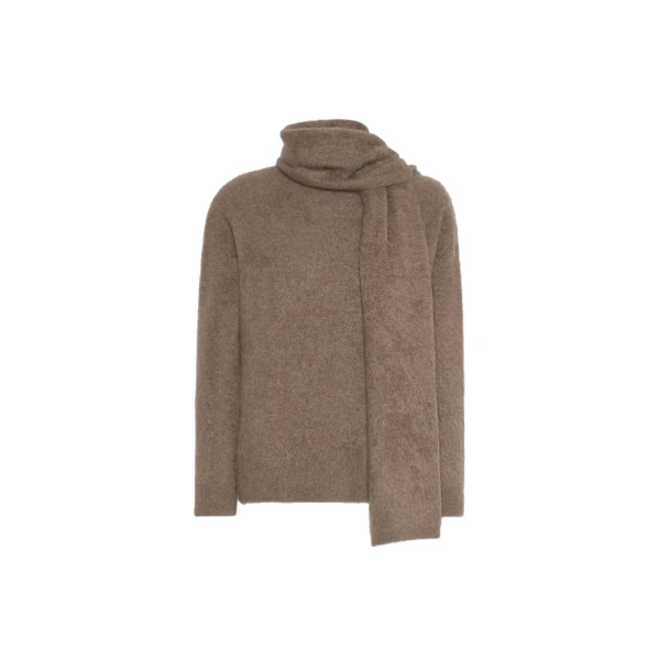 Max Mara Aria Yak Wool Sweater with Scarf in Beige | Sweaters | Coveti