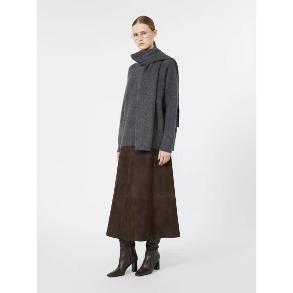 Max Mara Aria Yak Wool Sweater with Scarf in Medium Grey | Sweaters | Coveti