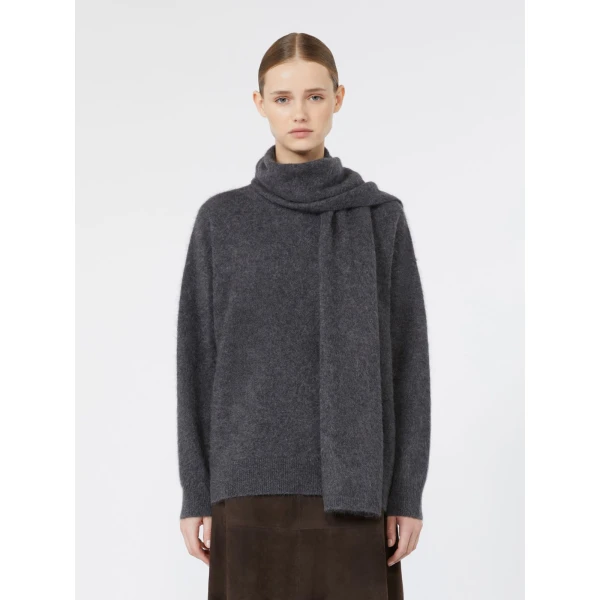 Max Mara Aria Yak Wool Sweater with Scarf in Medium Grey | Sweaters | Coveti