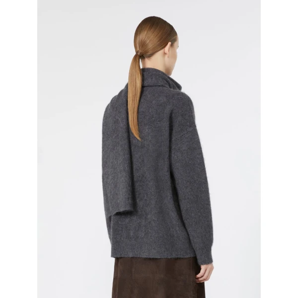 Max Mara Aria Yak Wool Sweater with Scarf in Medium Grey | Sweaters | Coveti