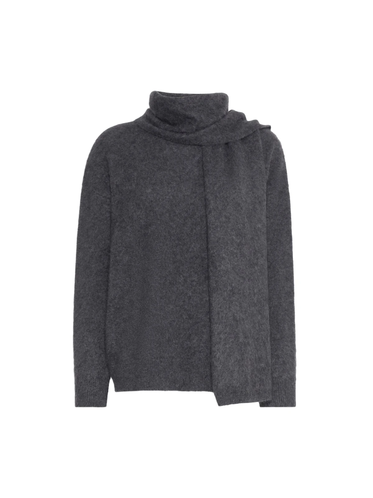Max Mara Aria Yak Wool Sweater with Scarf in Medium Grey Max Mara Aria Yak Wool Sweater with Scarf in Medium Grey | Sweaters | Coveti