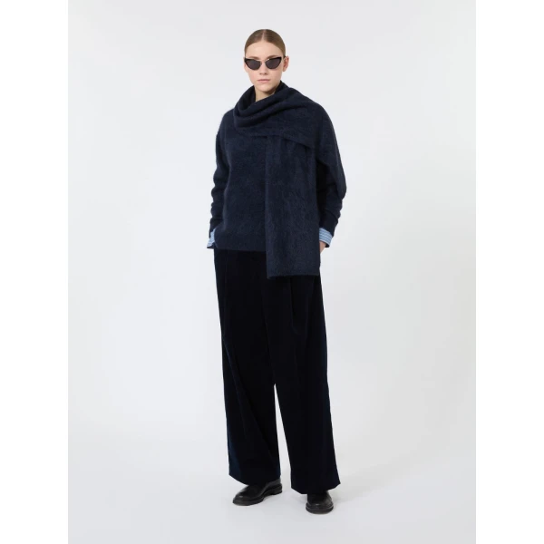 Max Mara Aria Yak Wool Sweater with Scarf in Navy | Sweaters | Coveti
