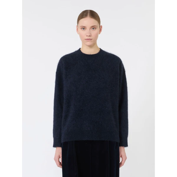 Max Mara Aria Yak Wool Sweater with Scarf in Navy | Sweaters | Coveti