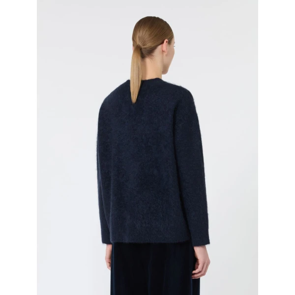 Max Mara Aria Yak Wool Sweater with Scarf in Navy | Sweaters | Coveti