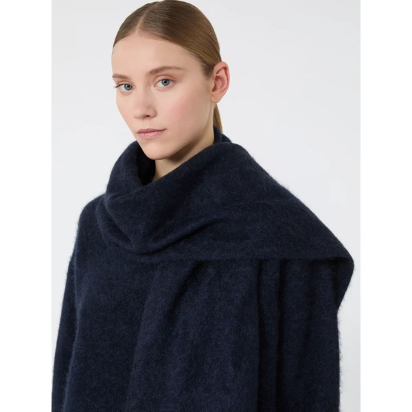 Max Mara Aria Yak Wool Sweater with Scarf in Navy | Sweaters | Coveti