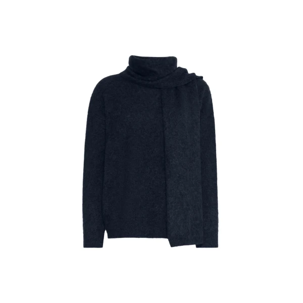 Max Mara Aria Yak Wool Sweater with Scarf in Navy | Sweaters | Coveti