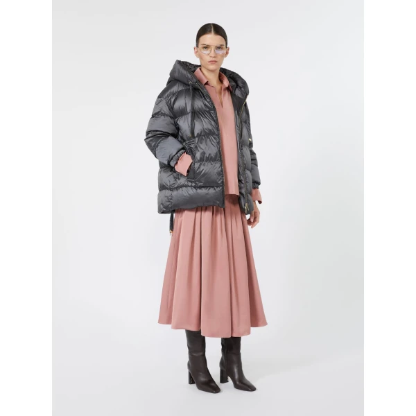 Max Mara Ariete Roomy Hooded Water-Repellent Puffer Jacket in Medium Grey | Jackets | Coveti
