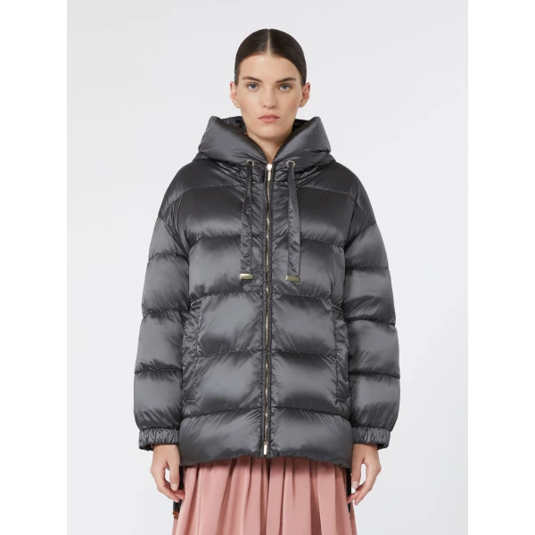 Max Mara Ariete Roomy Hooded Water-Repellent Puffer Jacket in Medium Grey | Jackets | Coveti