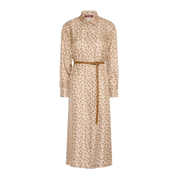 Aris Silk Shirt Dress in Beige