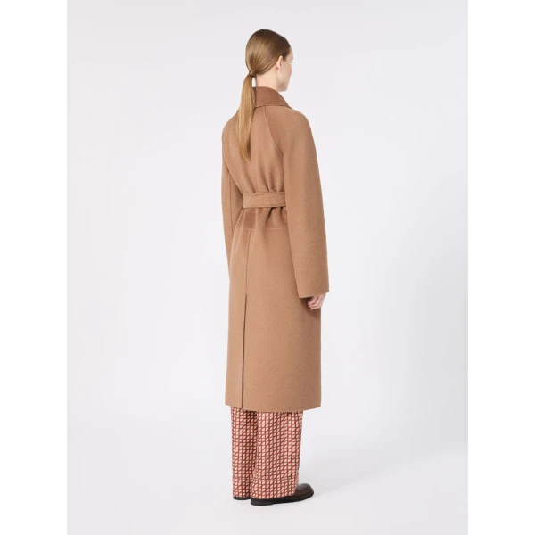 Max Mara Aris Wool, Cashmere and Angora Midi Coat in Camel | Wool Coat | Coveti