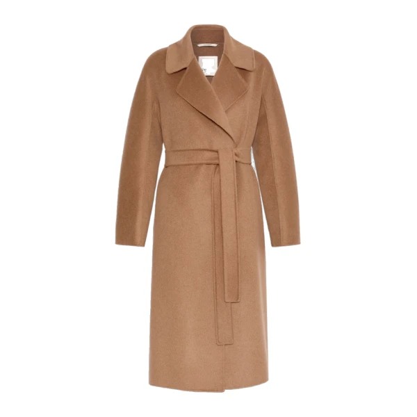 Max Mara Aris Wool, Cashmere and Angora Midi Coat in Camel | Wool Coat | Coveti