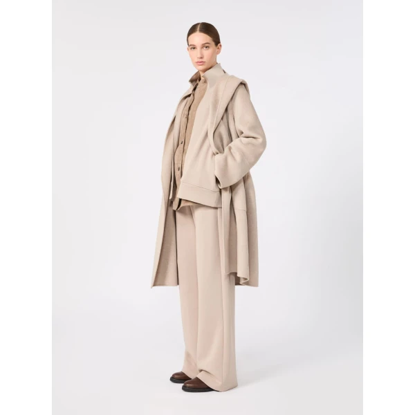 Max Mara Armonia Hooded Wool and Cashmere Robe Coat in Beige | Wool Coat | Coveti