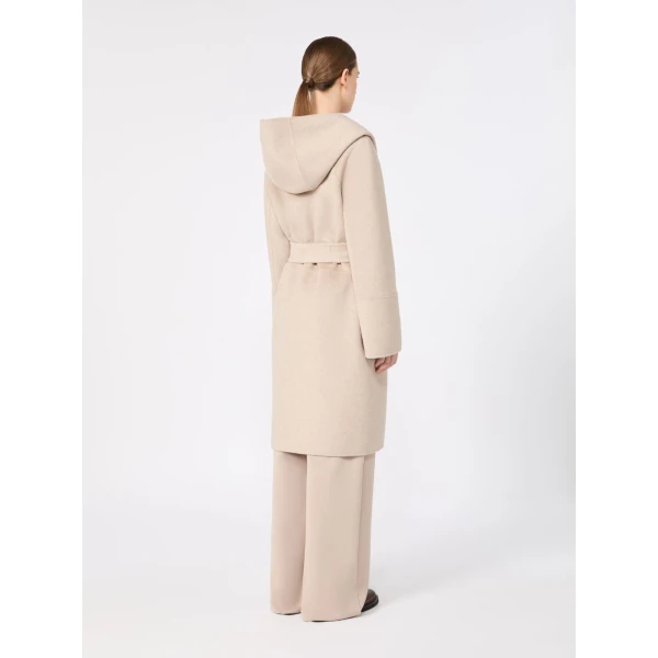 Max Mara Armonia Hooded Wool and Cashmere Robe Coat in Beige | Wool Coat | Coveti