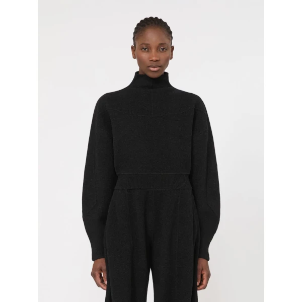 Max Mara Armony Cropped Wool and Cashmere Jersey Sweatshirt in Dark Grey | Sweaters | Coveti