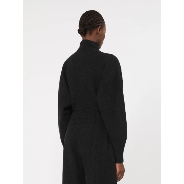 Max Mara Armony Cropped Wool and Cashmere Jersey Sweatshirt in Dark Grey | Sweaters | Coveti