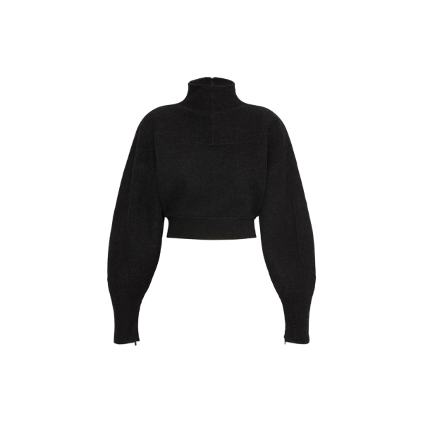 Max Mara Armony Cropped Wool and Cashmere Jersey Sweatshirt in Dark Grey | Sweaters | Coveti