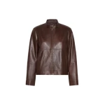 Max Mara Armony Nappa Leather Biker Jacket in Dark Brown | Leather Jackets | Coveti