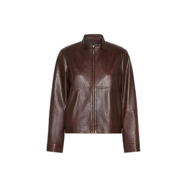 Armony Nappa Leather Biker Jacket in Dark Brown