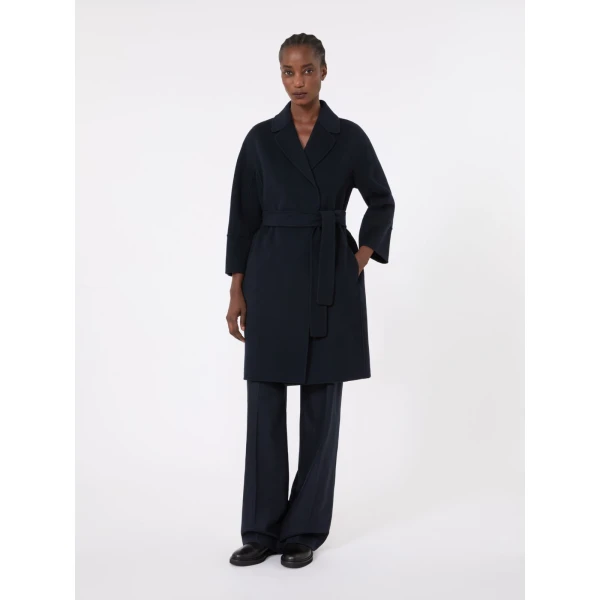 Max Mara Arona Short Double-Faced Wool Coat in Midnight Blue | Wool Coat | Coveti