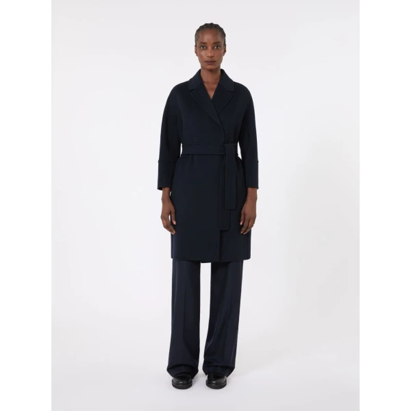 Max Mara Arona Short Double-Faced Wool Coat in Midnight Blue | Wool Coat | Coveti