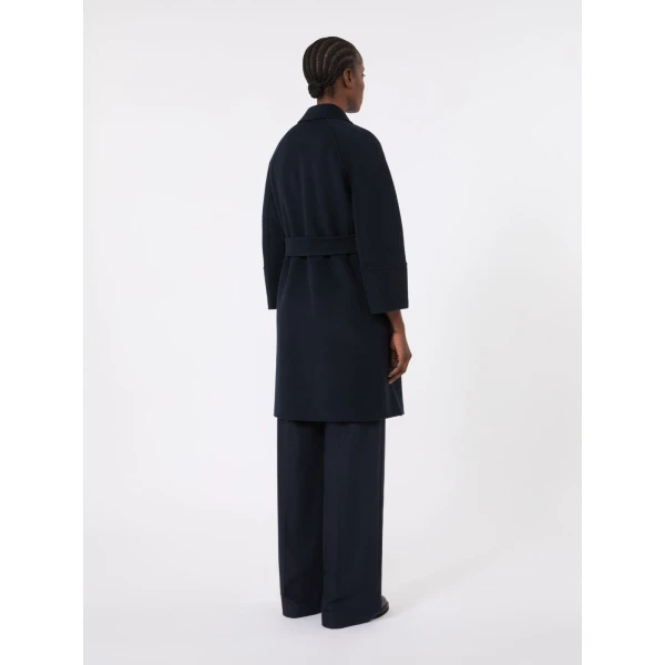 Max Mara Arona Short Double-Faced Wool Coat in Midnight Blue | Wool Coat | Coveti