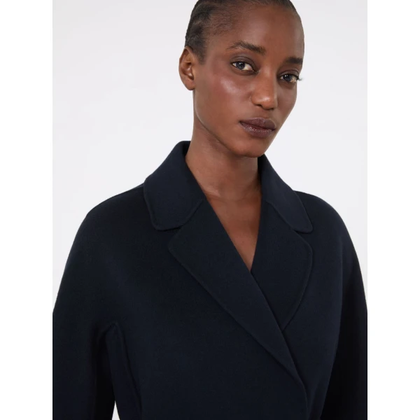 Max Mara Arona Short Double-Faced Wool Coat in Midnight Blue | Wool Coat | Coveti