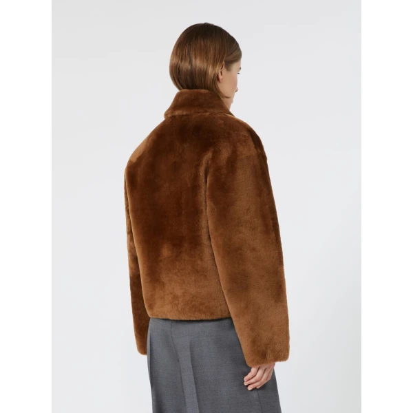Max Mara Assenso Sheepskin Boxy Jacket in Tobacco | Shearling Jackets | Coveti