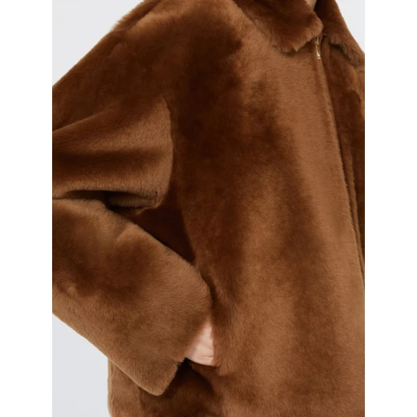 Max Mara Assenso Sheepskin Boxy Jacket in Tobacco | Shearling Jackets | Coveti