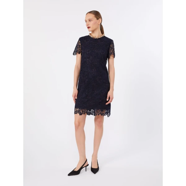 Max Mara Assenzi Macrame Lace Boxy Dress in Midnight Blue | Mini Dresses | Coveti