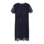 Max Mara Assenzi Macrame Lace Boxy Dress in Midnight Blue | Mini Dresses | Coveti