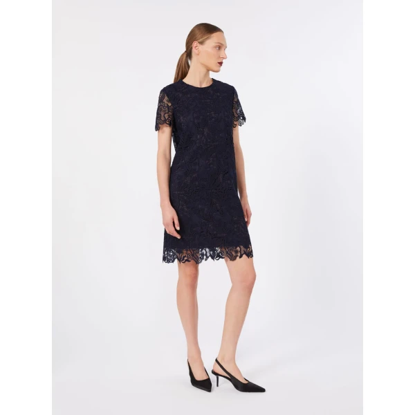 Max Mara Assenzi Macrame Lace Boxy Dress in Midnight Blue | Mini Dresses | Coveti