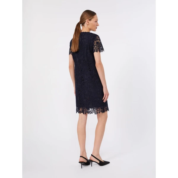 Max Mara Assenzi Macrame Lace Boxy Dress in Midnight Blue | Mini Dresses | Coveti