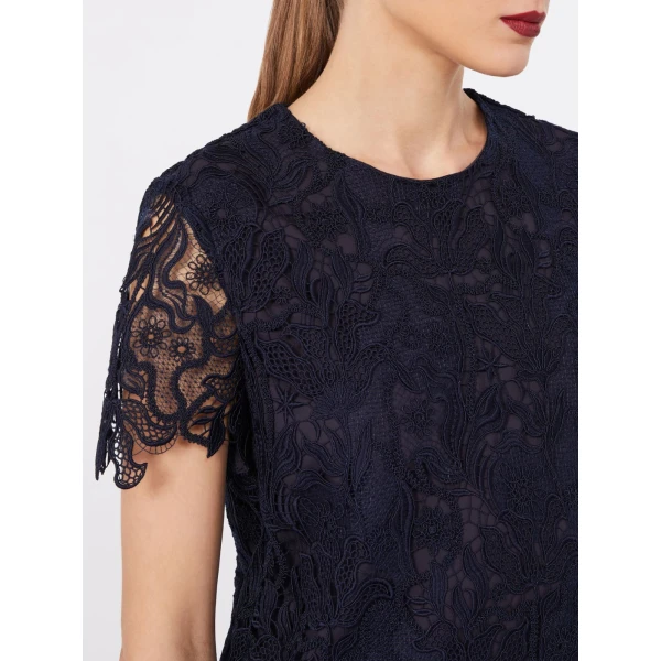 Max Mara Assenzi Macrame Lace Boxy Dress in Midnight Blue | Mini Dresses | Coveti