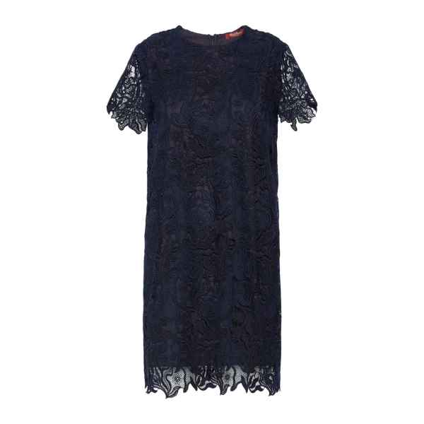 Max Mara Assenzi Macrame Lace Boxy Dress in Midnight Blue | Mini Dresses | Coveti