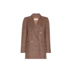Max Mara Astrale Double-Breasted Glen Plaid Wool Blazer in Camel | Blazers | Coveti