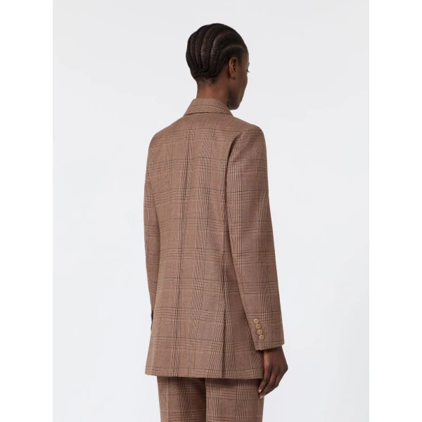 Max Mara Astrale Double-Breasted Glen Plaid Wool Blazer in Camel | Blazers | Coveti