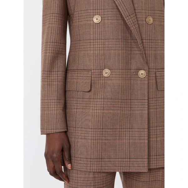 Max Mara Astrale Double-Breasted Glen Plaid Wool Blazer in Camel | Blazers | Coveti