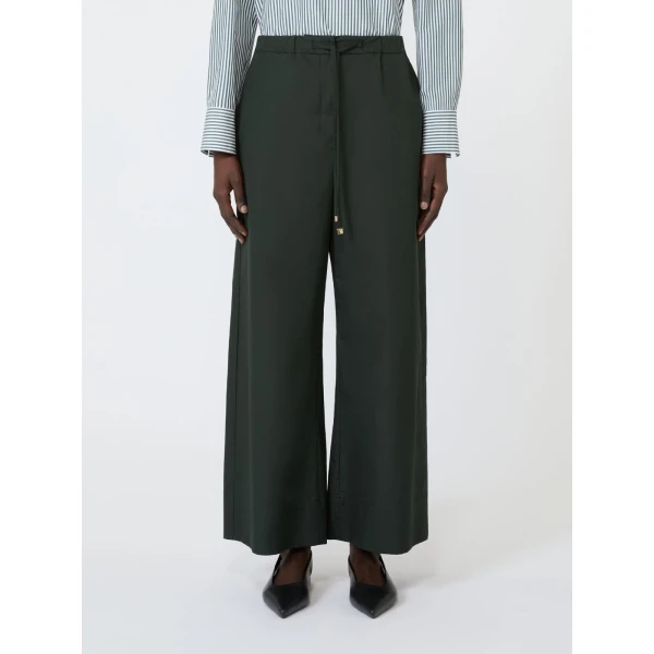 Max Mara Aureo Cotton Poplin Wide-Leg Joggers in Green | Sweatpants | Coveti