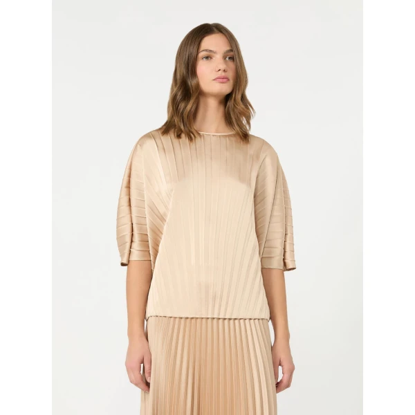 Max Mara Aureo Pleated Satin Blouse in Antique Rose | Blouse | Coveti